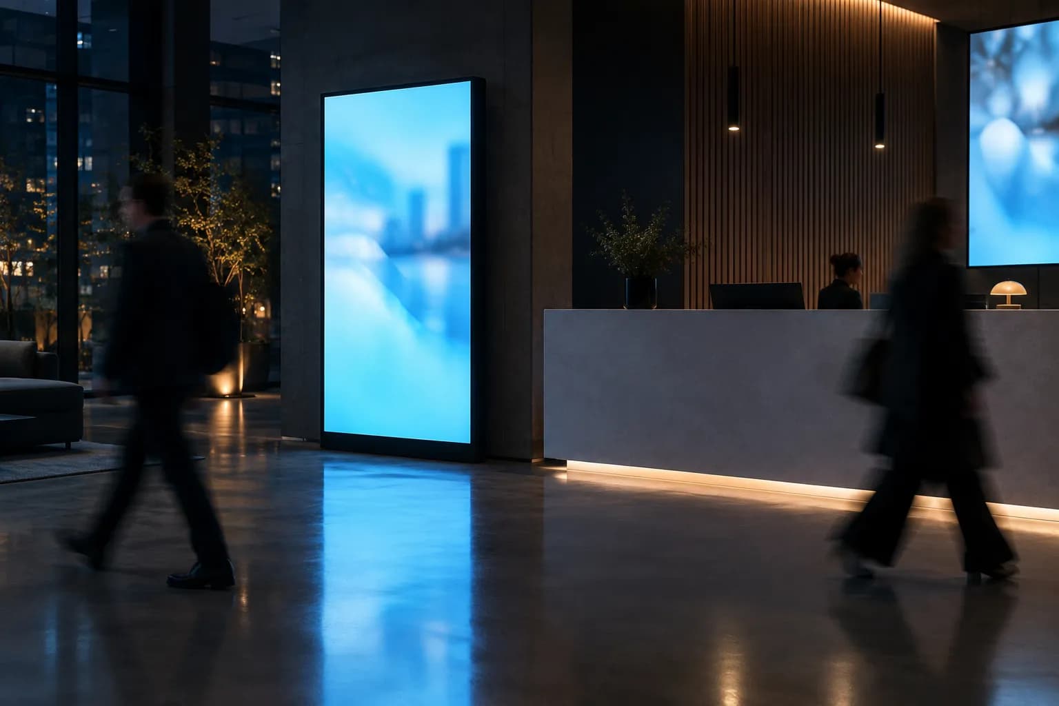 Welcome display in a corporate lobby